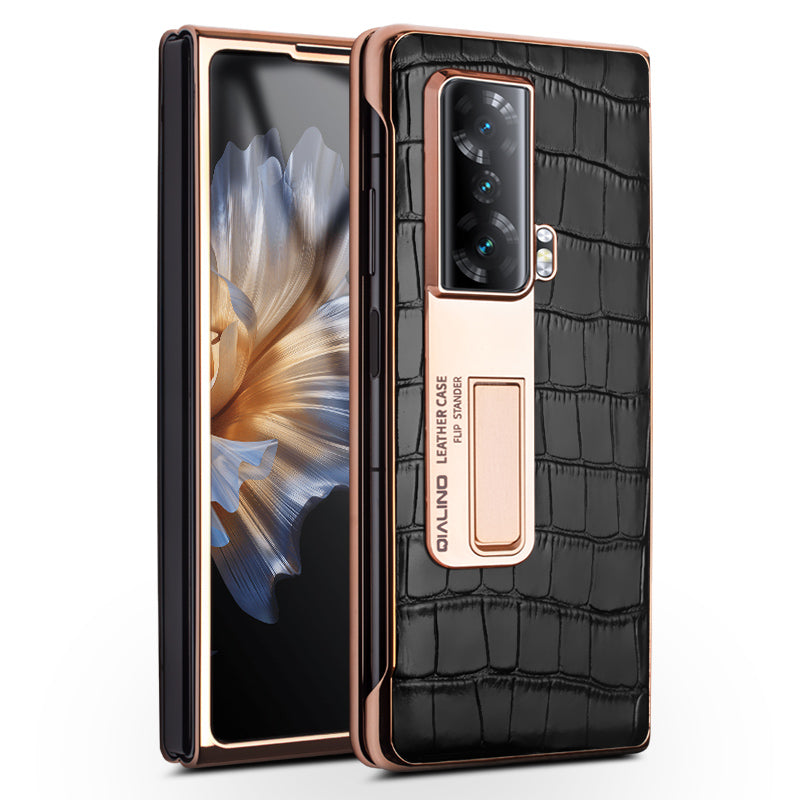 QIALINO View Window Anti-drop Phone Case for Honor Magic Vs 5G Hard PC Genuine Leather Phone Cover Kickstand with Tempered Glass Film QIALINO View Window Anti-drop Phone Case for Honor Magic Vs 5G Hard PC Genuine Leather Phone Cover Kickstand with Tempered Glass Film